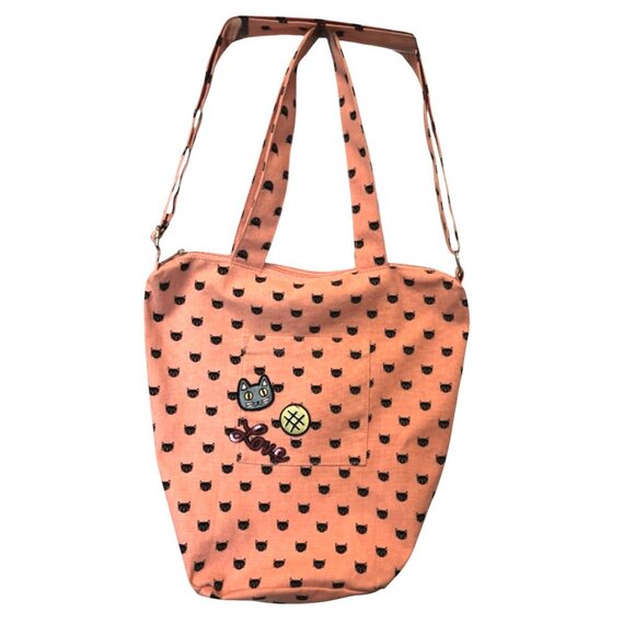 Cat Print Jr. Tote Bag With Appliqué Patches & Double Handles - Picture 3 of 12